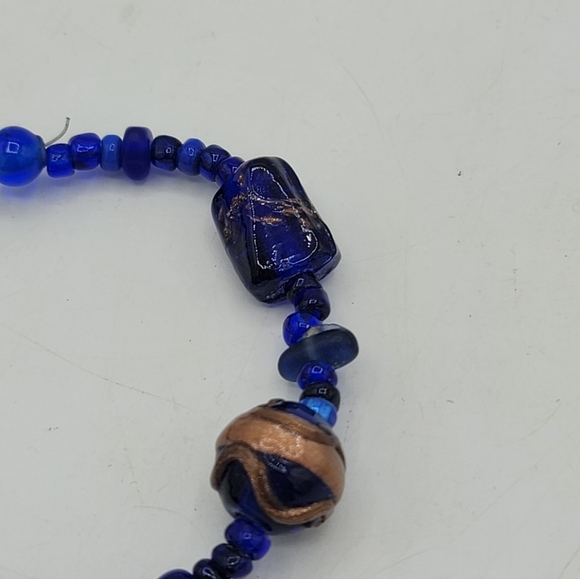 Handmade Cobalt Blue Glass Bead Bracelet Sun Charm Boho Artisan Jewelry 1990s - Picture 4 of 11
